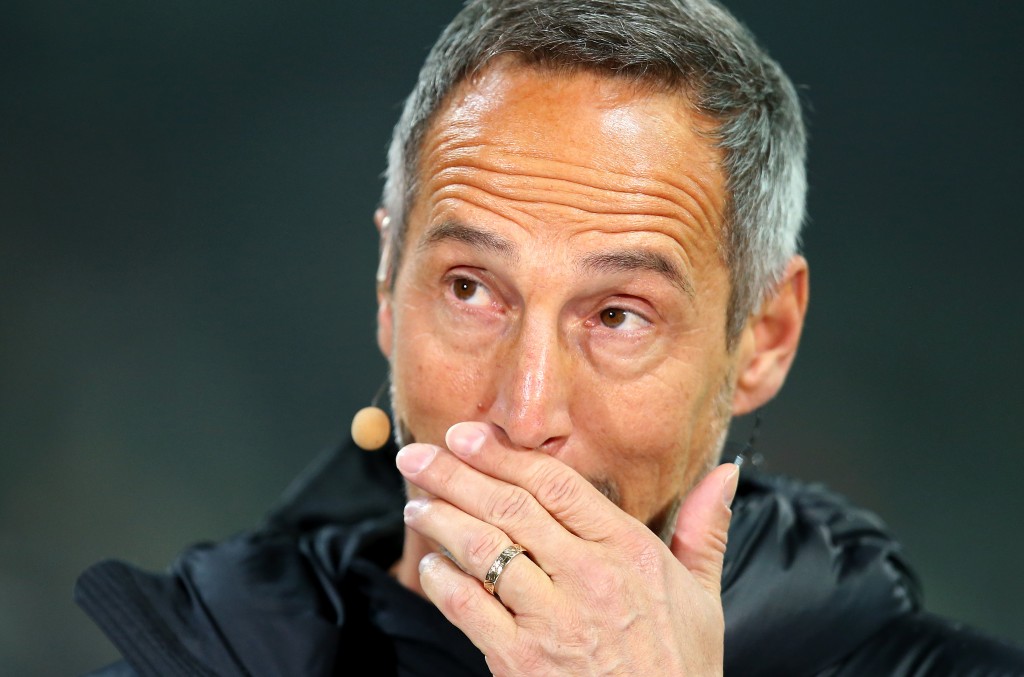 BREMEN, GERMANY - JANUARY 26: Adi Huetter, head coach of Eintracht Frankfurt during an interview prior to the Bundesliga match between SV Werder Bremen and Eintracht Frankfurt at Weserstadion on January 26, 2019 in Bremen, Germany. (Photo by Cathrin Mueller/Bongarts/Getty Images)