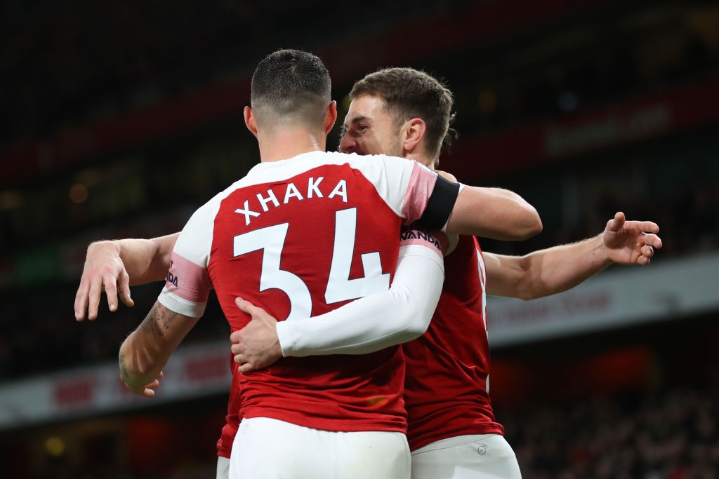 Granit Xhaka and Aaron Ramsey dominated proceedings in midfield as Arsenal outclassed Man Utd. (Photo courtesy: AFP/Getty)