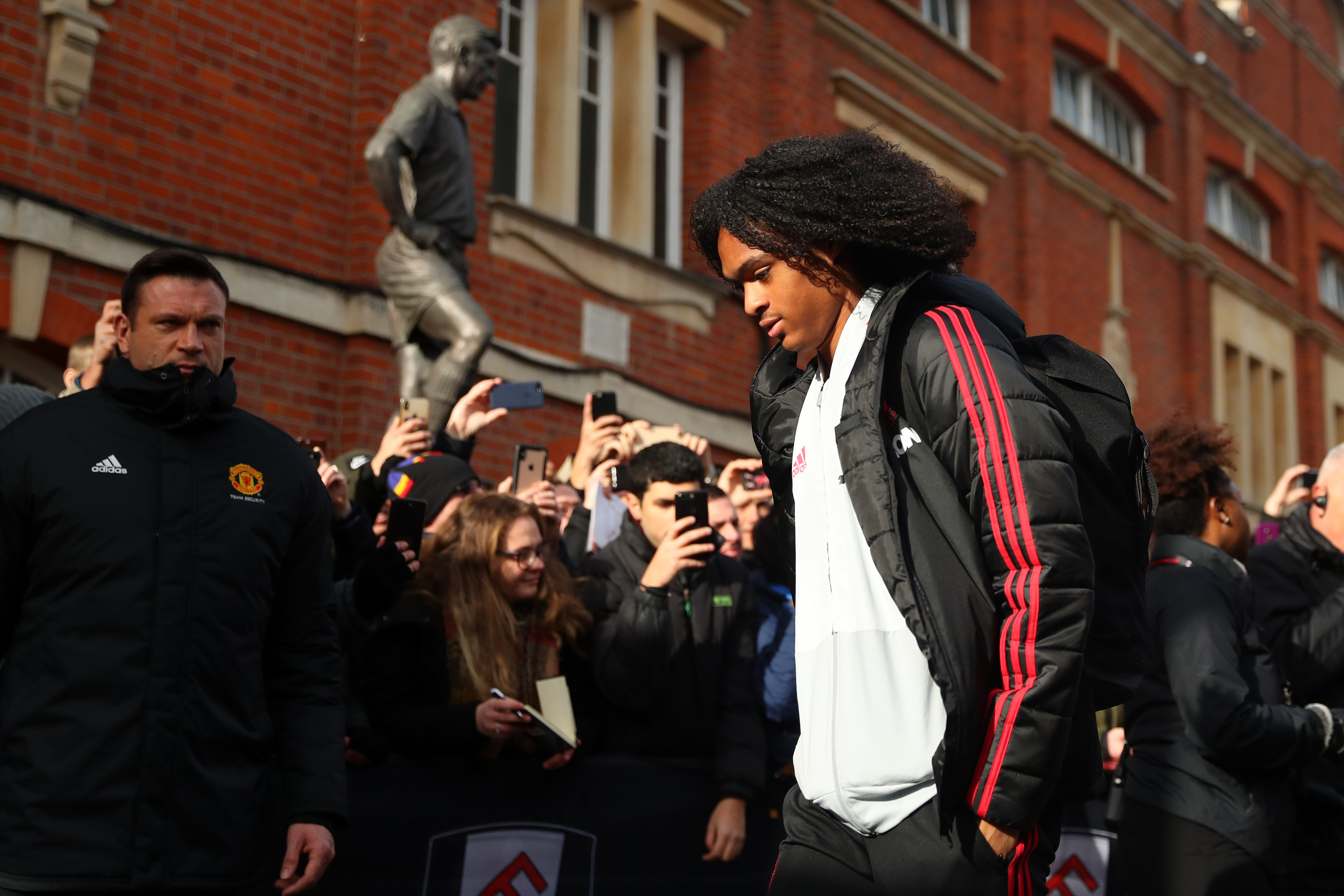 LONDON, ENGLAND - FEBRUARY 09: Tahith Chong of Manchester United arrives at the stadium prior to the Premier League match between Fulham FC and Manchester United at Craven Cottage on February 9, 2019 in London, United Kingdom. (Photo by Catherine Ivill/Getty Images)