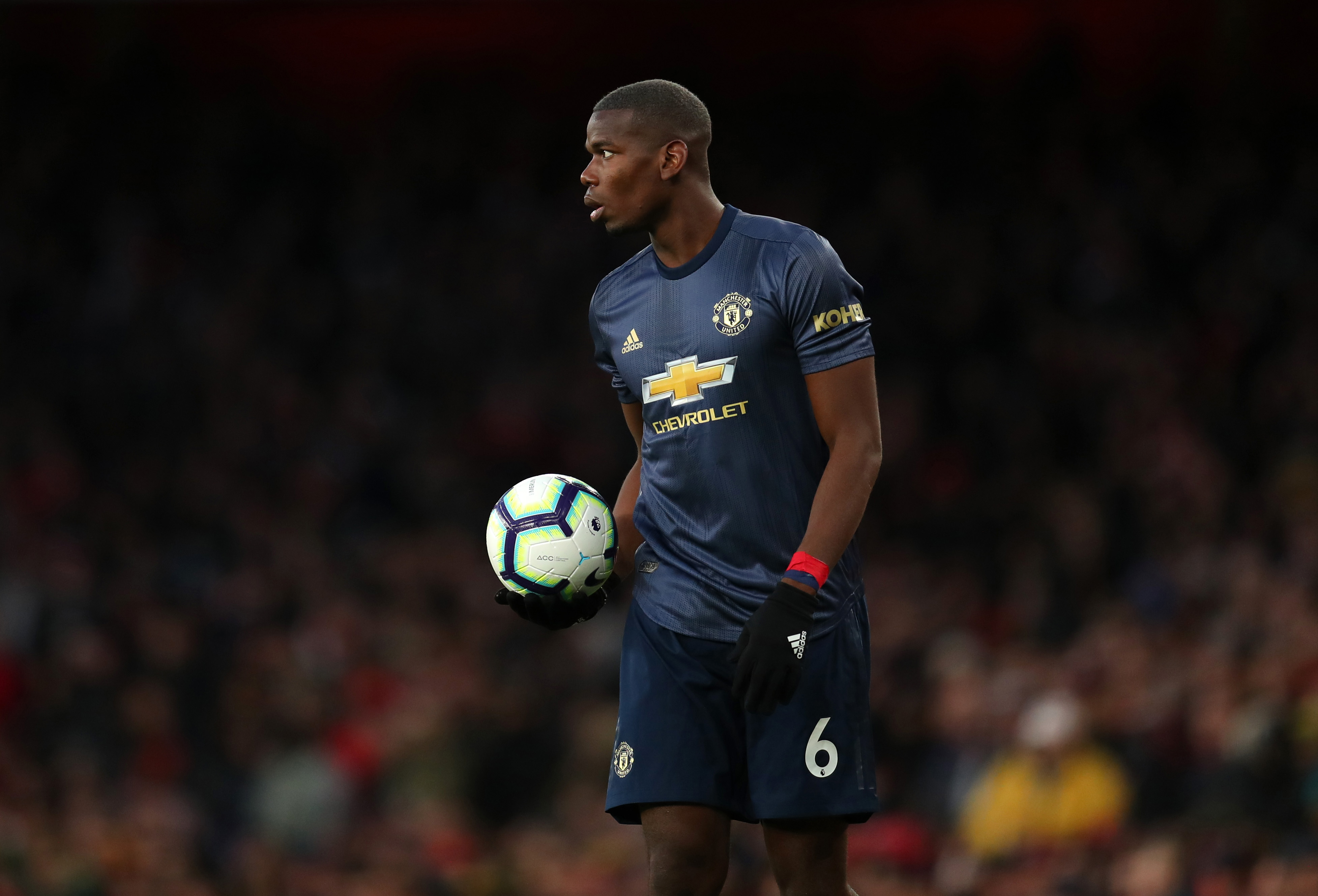 LONDON, ENGLAND - MARCH 10: Paul Pogba of Manchester United during the Premier League match between Arsenal FC and Manchester United at Emirates Stadium on March 10, 2019 in London, United Kingdom. (Photo by Catherine Ivill/Getty Images)