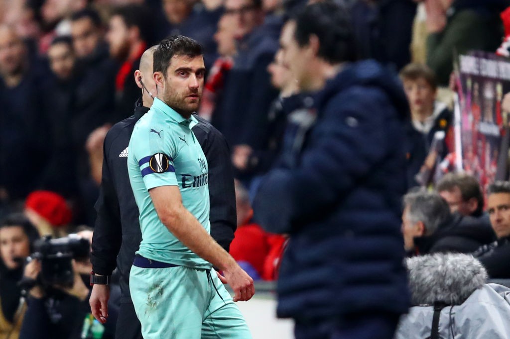 Sokratis' red card changed the game. (Photo courtesy: AFP/Getty)