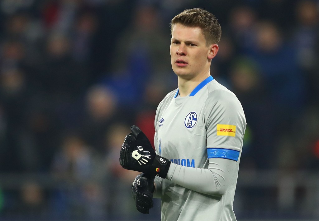 GELSENKIRCHEN, GERMANY - JANUARY 20: Alexander Nuebel of FC Shalke 04 looks on during the Bundesliga match between FC Schalke 04 and VfL Wolfsburg at Veltins-Arena on January 20, 2019 in Gelsenkirchen, Germany. (Photo by Lars Baron/Bongarts/Getty Images)
