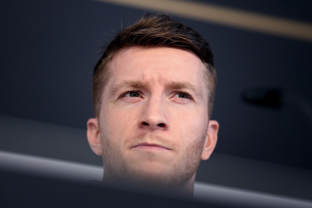 WOLFSBURG, GERMANY - MARCH 22: Marco Reus of the Germany National Team attends a press conference on March 22, 2019 in Wolfsburg, Germany. (Photo by Ronny Hartmann/Bongarts/Getty Images)