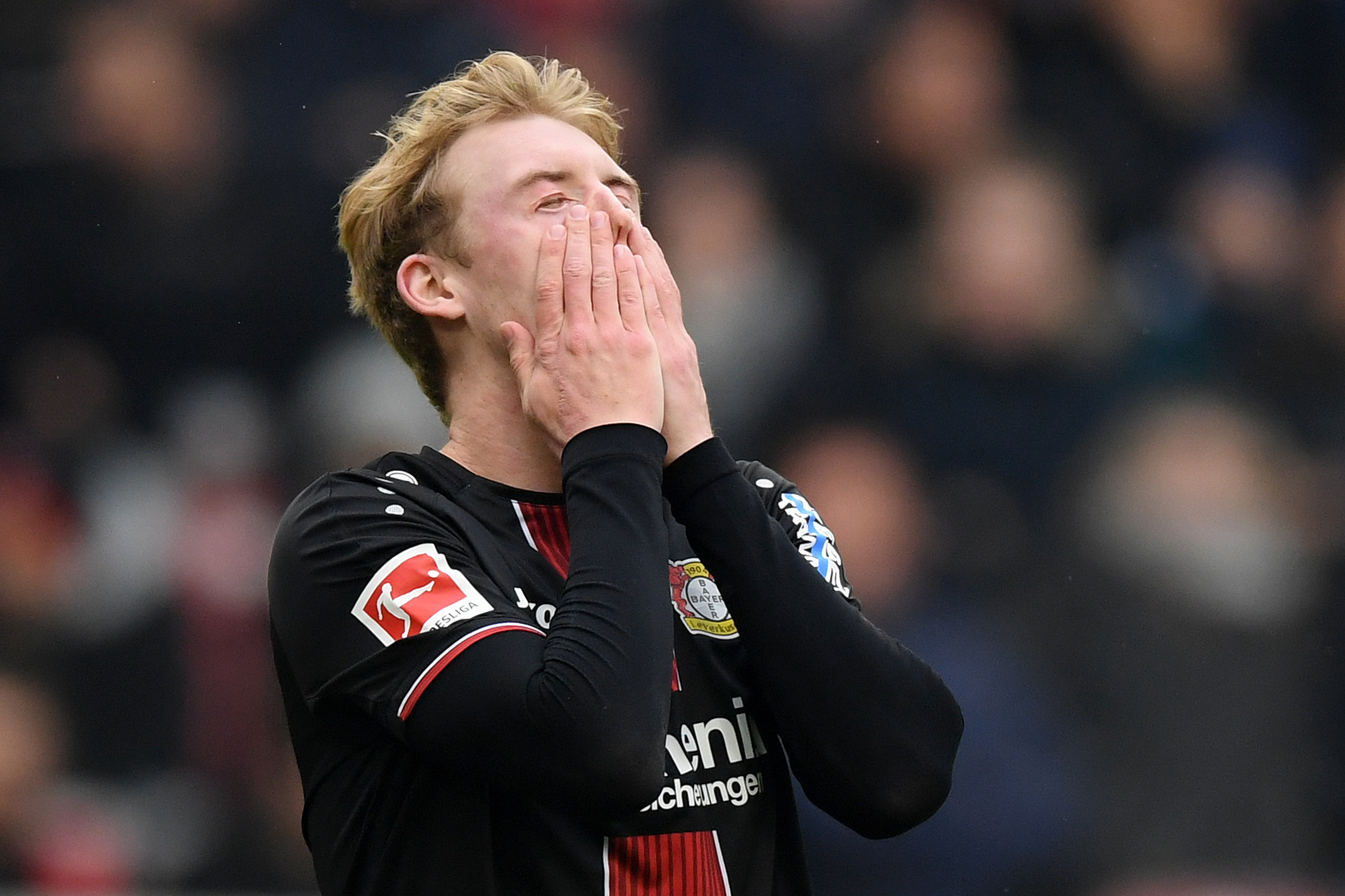 STUTTGART, GERMANY - APRIL 13: Julian Brandt of Bayer 04 Leverkusen reacts during the Bundesliga match between VfB Stuttgart and Bayer 04 Leverkusen at Mercedes-Benz Arena on April 13, 2019 in Stuttgart, Germany. (Photo by Matthias Hangst/Bongarts/Getty Images)