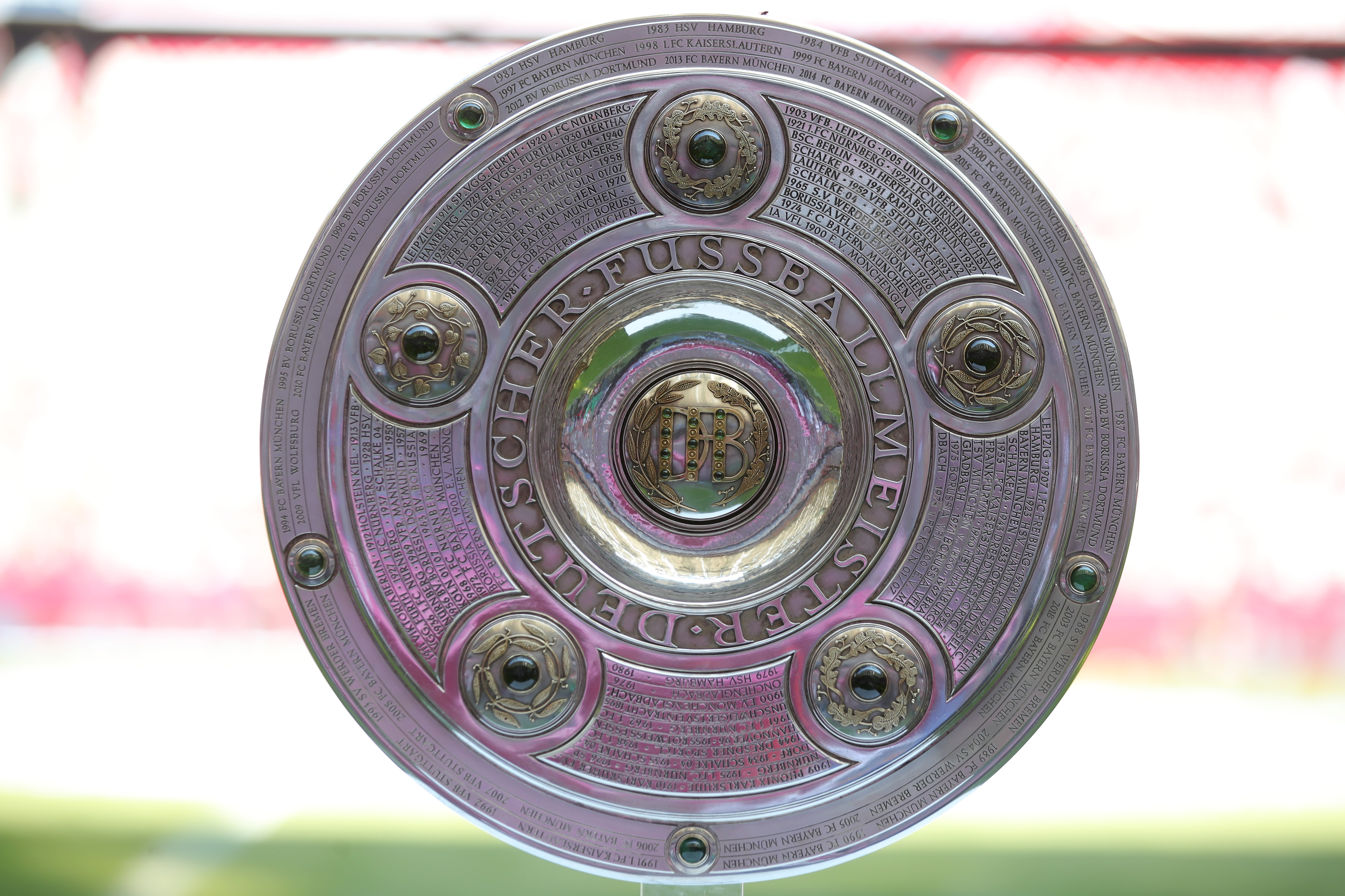 MUNICH, GERMANY - MAY 12:  The winners trophy for the German Championship title is displayed prior to  the Bundesliga match between FC Bayern Muenchen and VfB Stuttgart at Allianz Arena on May 12, 2018 in Munich, Germany.  (Photo by Alexander Hassenstein/Bongarts/Getty Images)