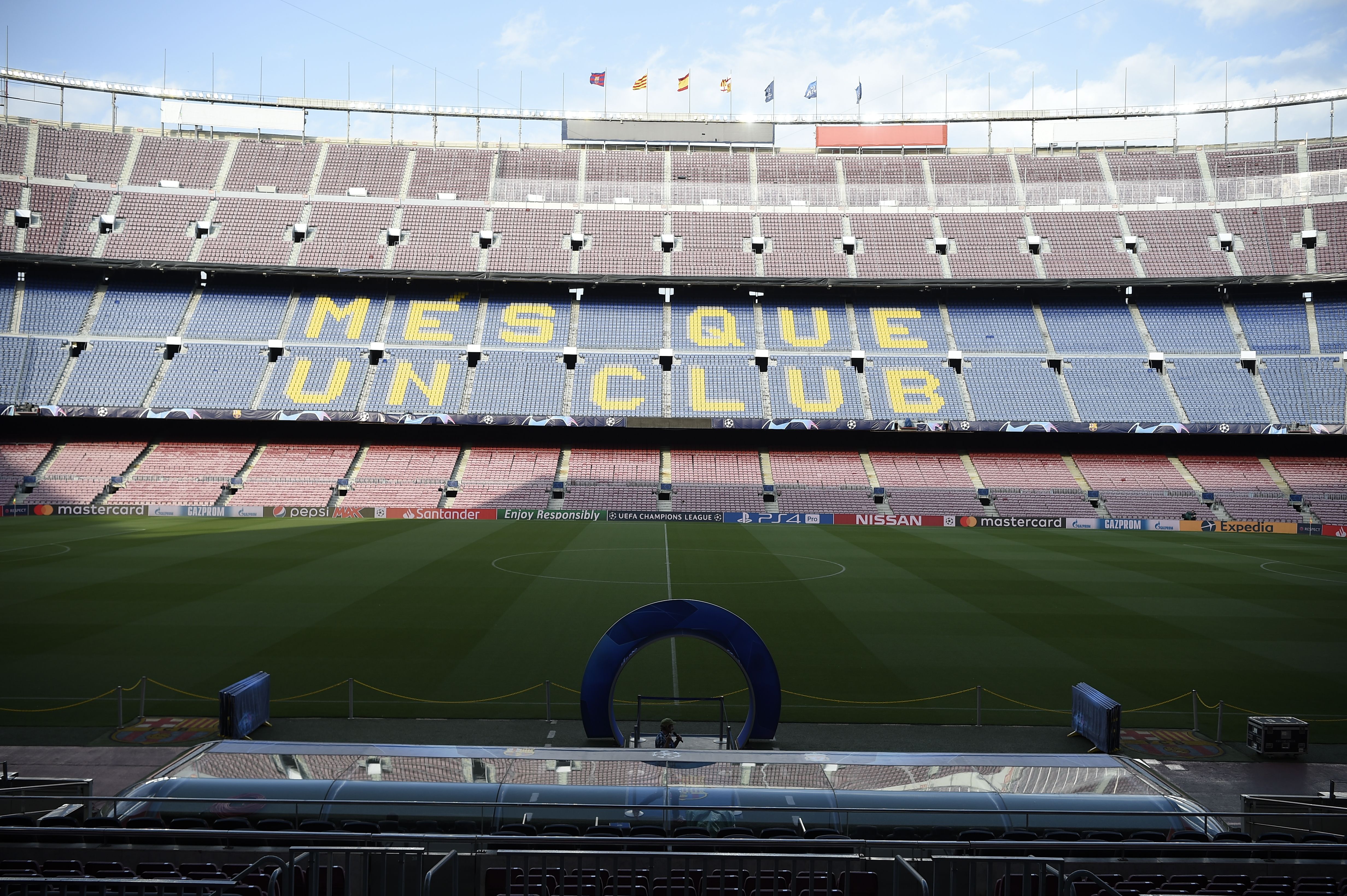 View of the Camp Nou stadium in Barcelona on April 30, 2019 on the eve of the UEFA Champions League semi-final first leg football match between Barcelona and Liverpool. (Photo by Josep LAGO / AFP) (Photo credit should read JOSEP LAGO/AFP/Getty Images)