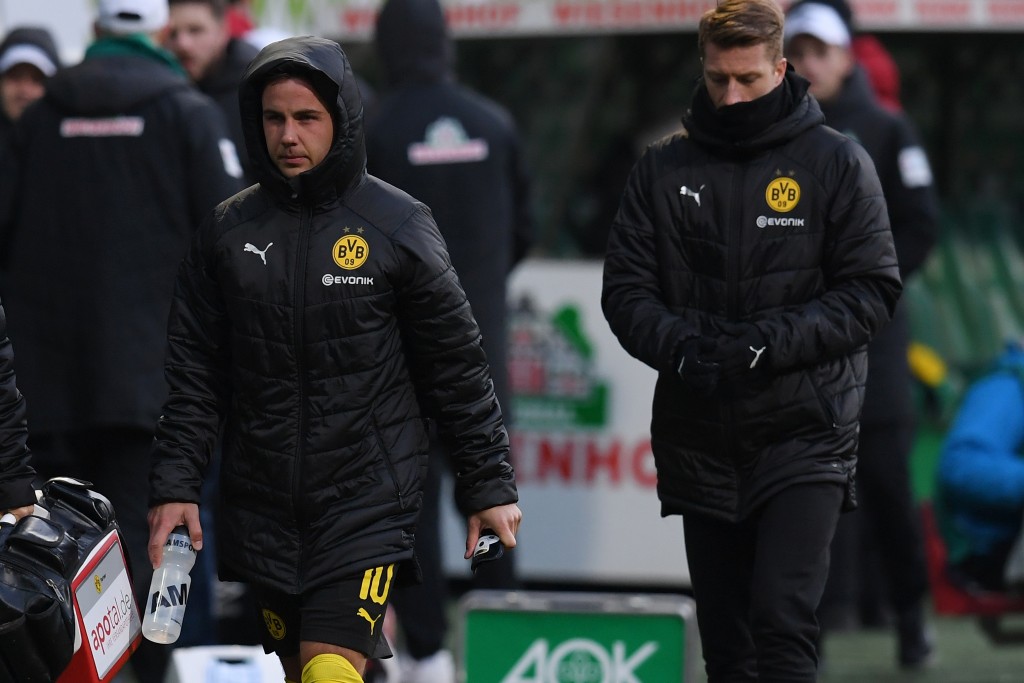 BREMEN, GERMANY - MAY 04: (L-R) Mario Goetze and Marco Reus of Borussia Dortmund looks dejected after the Bundesliga match between SV Werder Bremen and Borussia Dortmund at Weserstadion on May 04, 2019 in Bremen, Germany. (Photo by Oliver Hardt/Bongarts/Getty Images)