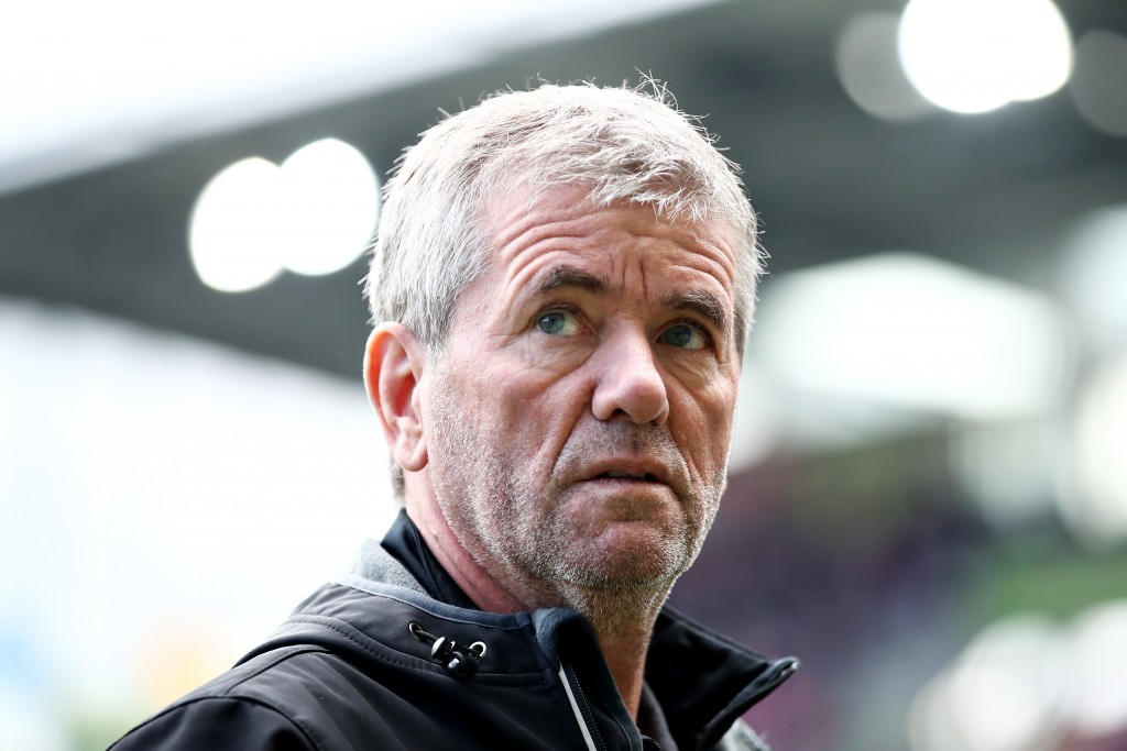 FREIBURG IM BREISGAU, GERMANY - MAY 05: Manager of Fortuna Dusseldorf Friedhelm Funkel looks on before the Bundesliga match between Sport-Club Freiburg and Fortuna Duesseldorf at Schwarzwald-Stadion on May 05, 2019 in Freiburg im Breisgau, Germany. (Photo by Alex Grimm/Bongarts/Getty Images)