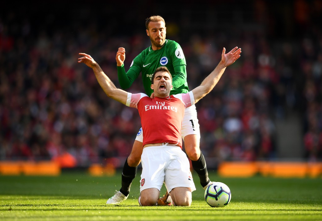 Sokratis' dip in form has been apparent and was visible against Brighton. (Photo by Clive Mason/Getty Images)