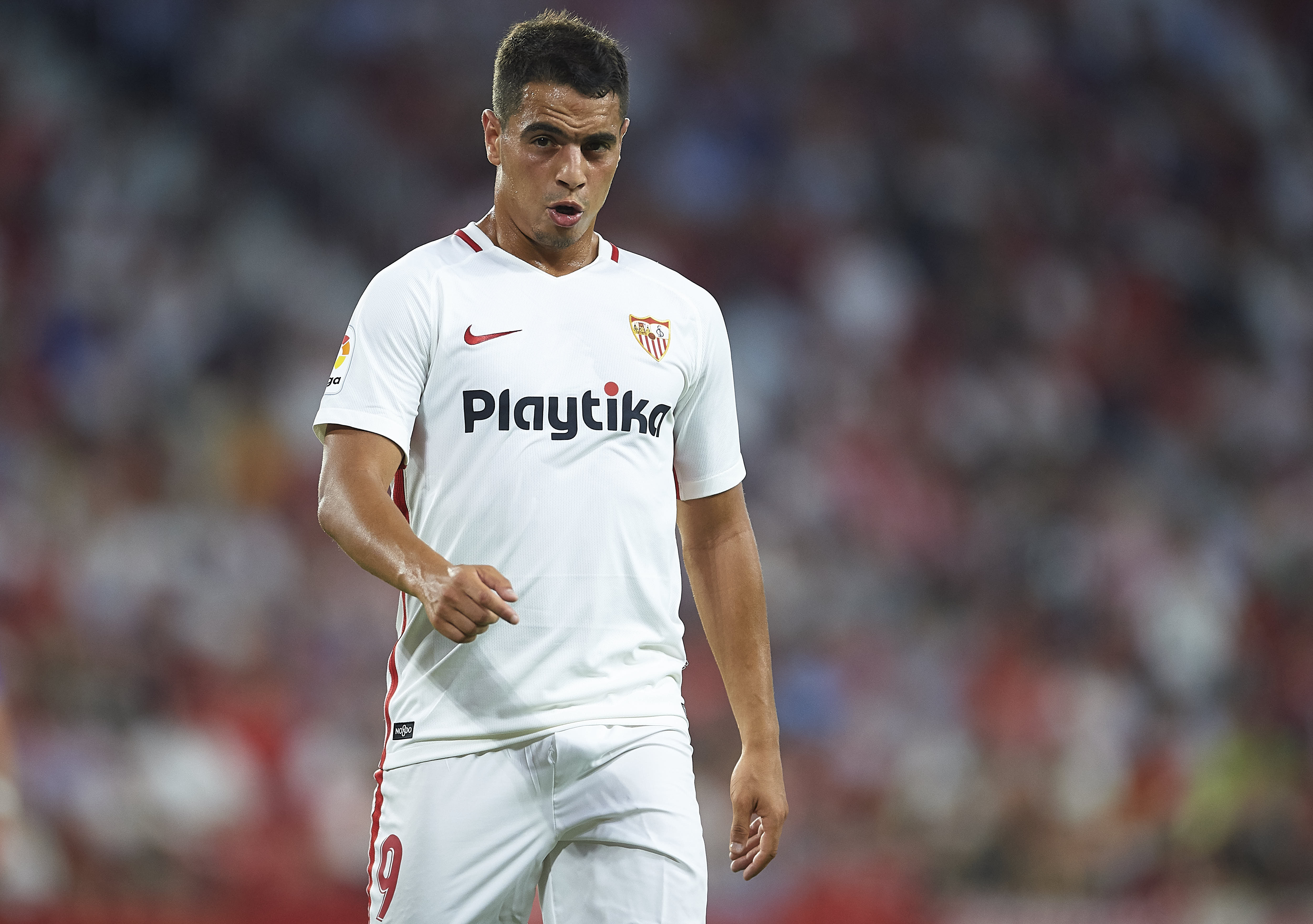 SEVILLE, SPAIN - JULY 26: Wissam Ben Yedder of Sevilla FC looks on during Sevilla v Ujpest UEFA Europa League Second Qualifying Round 1st leg match at Estadio Ramon Sanchez Pizjuan on July 26, 2018 in Seville, Spain. (Photo by Aitor Alcalde/Getty Images)