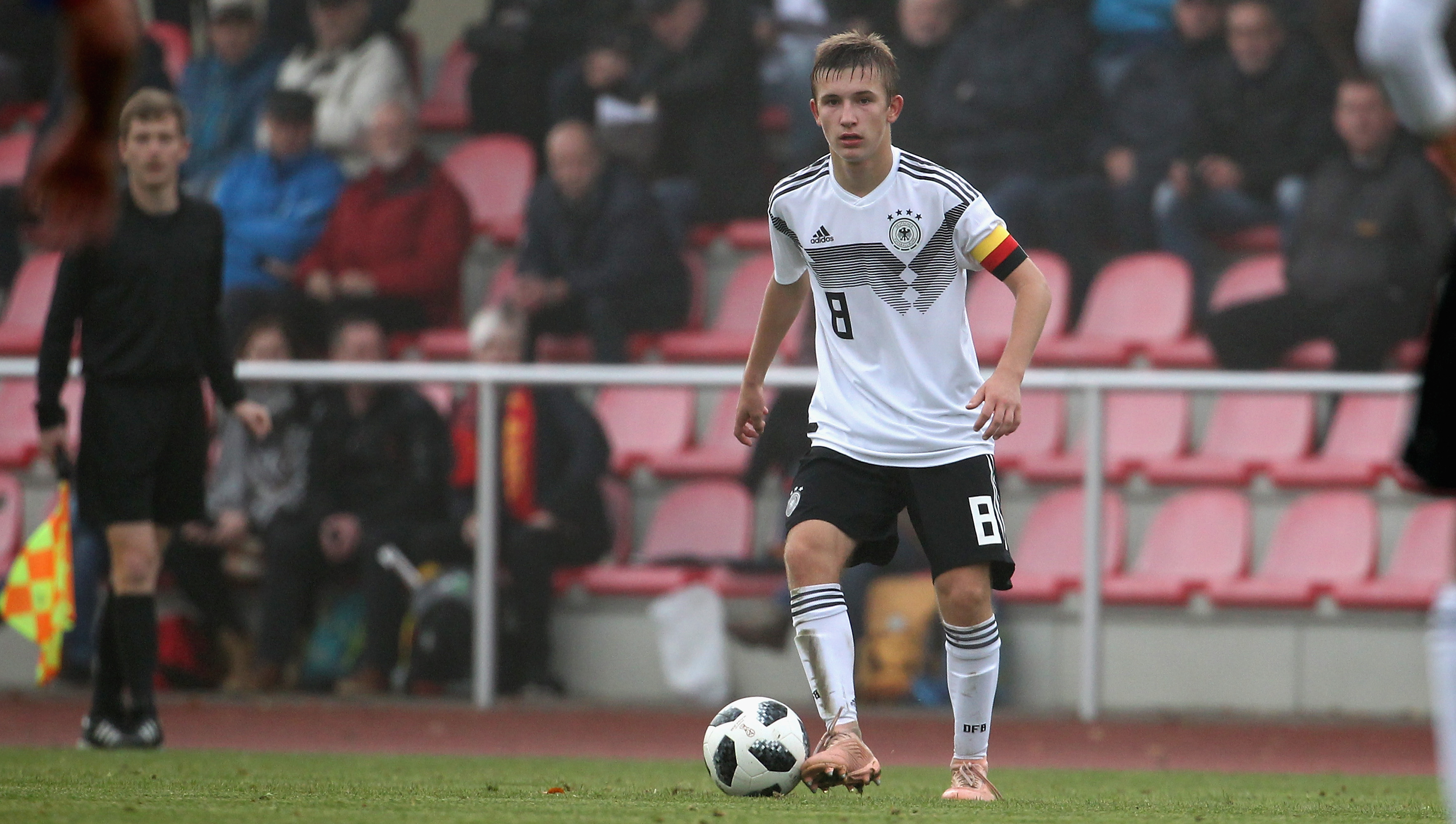 GOTHA, GERMANY - NOVEMBER 09: Torben Rhein of Germany during the international friendly U16 match between Germany and Czech Republic at Volkspark-Stadion on November 09, 2018 in Gotha, Germany. (Photo by Karina Hessland-Wissel/Bongarts/Getty Images)
