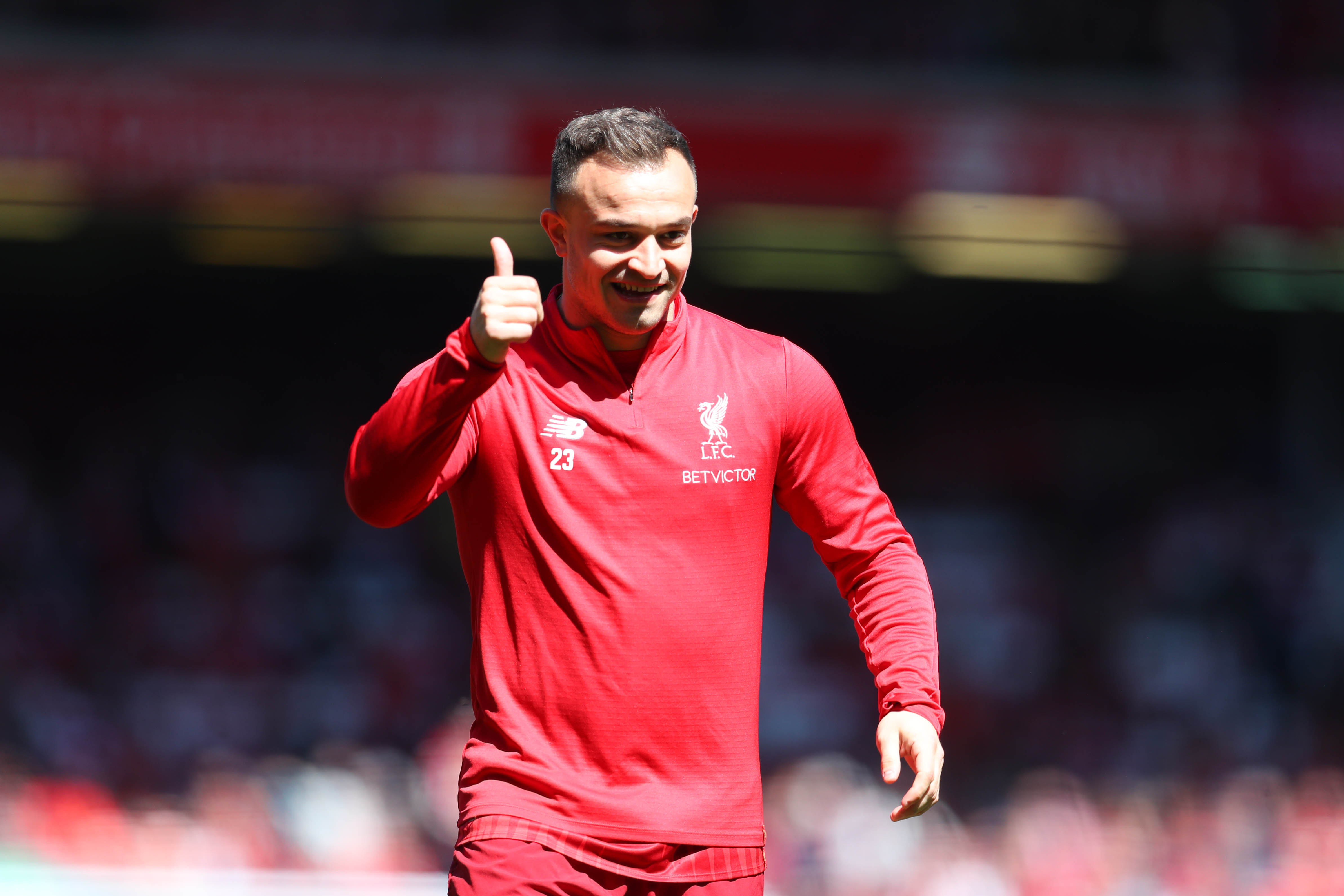 Will Shaqiri give his thumbs up to Lyon? (Photo by Catherine Ivill/Getty Images)