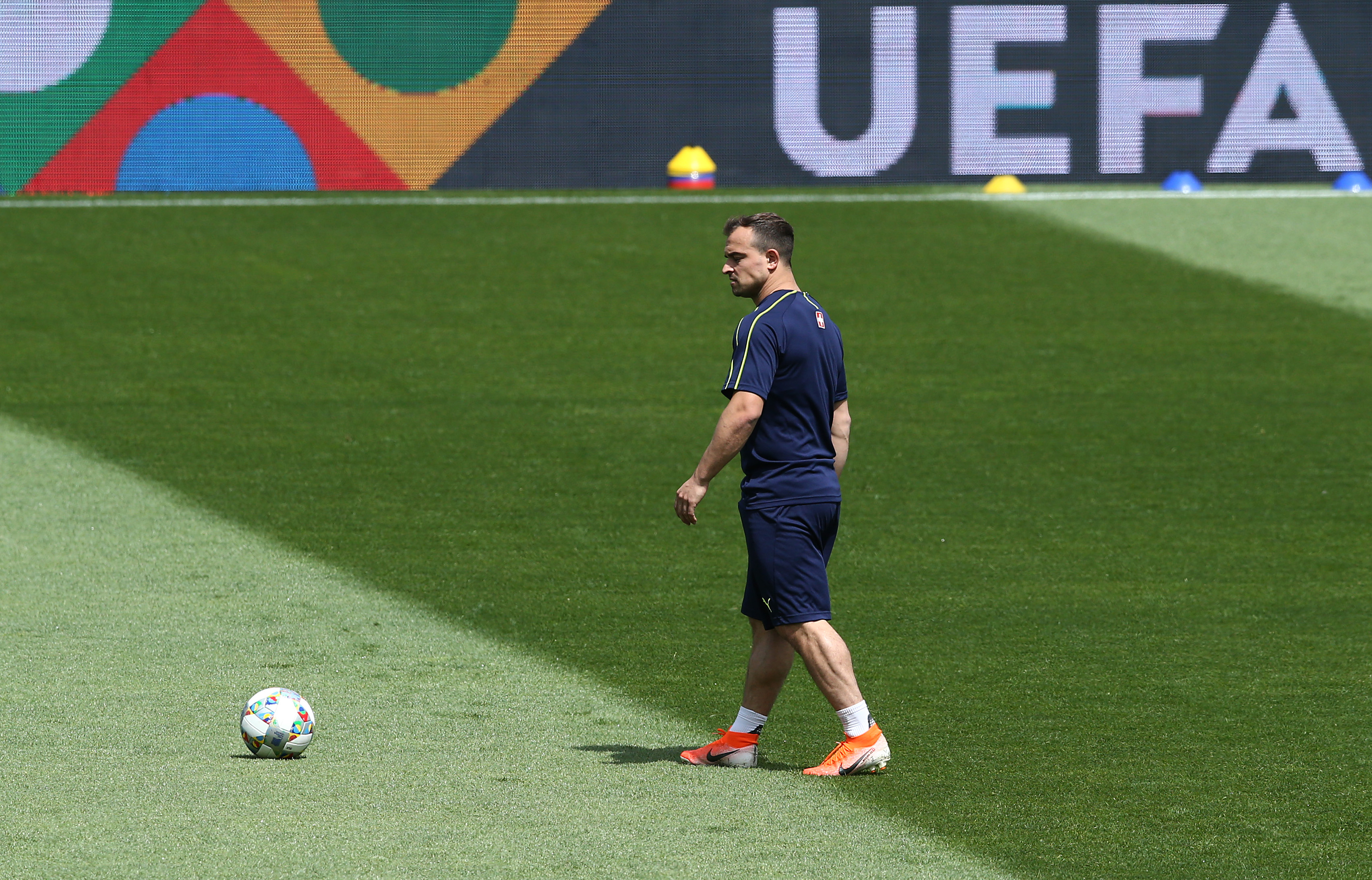 GUIMARAES, PORTUGAL - JUNE 08: Xherdan Shaqiri of Switzerland in action during a training session ahead of the UEFA Nations League Third Place Playoff match between Switzerland and England at Estadio D. Afonso Henriques on June 08, 2019 in Guimaraes, Portugal. (Photo by Jan Kruger/Getty Images)
