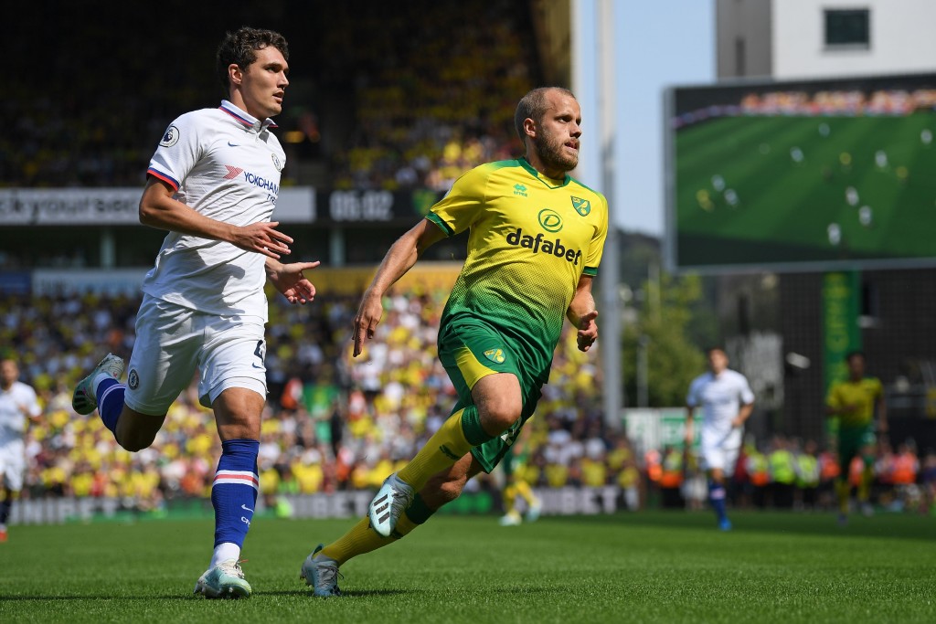 Pukki had the measure of Christensen at times. (Photo by Daniel Leal-Olivas/AFP/Getty Images)