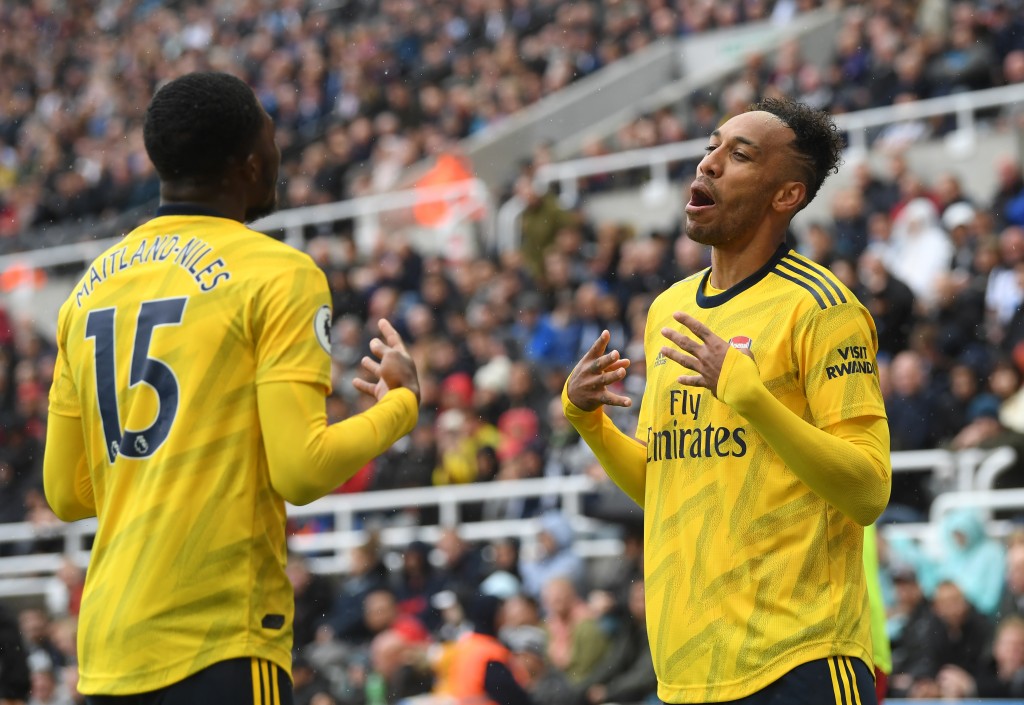 Maitland-Niles and Aubameyang combined to give Arsenal all three points. (Photo by Stu Forster/Getty Images)