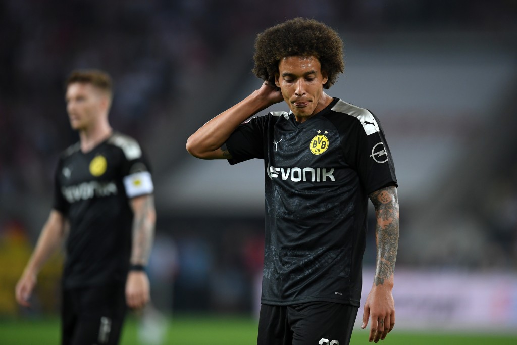 COLOGNE, GERMANY - AUGUST 23: Axel Witsel of Borussia Dortmund looks dejected during the Bundesliga match between 1. FC Koeln and Borussia Dortmund at RheinEnergieStadion on August 23, 2019 in Cologne, Germany. (Photo by Matthias Hangst/Bongarts/Getty Images)