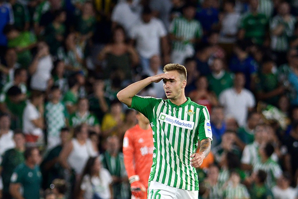 Real Betis' Spanish forward Loren Moron celebrates after scoring a goal during the Spanish League football match between Real Betis and Real Valladolid at the Benito Villamarin Stadium in Sevilla on August 18, 2019. (Photo by CRISTINA QUICLER / AFP) (Photo credit should read CRISTINA QUICLER/AFP/Getty Images)