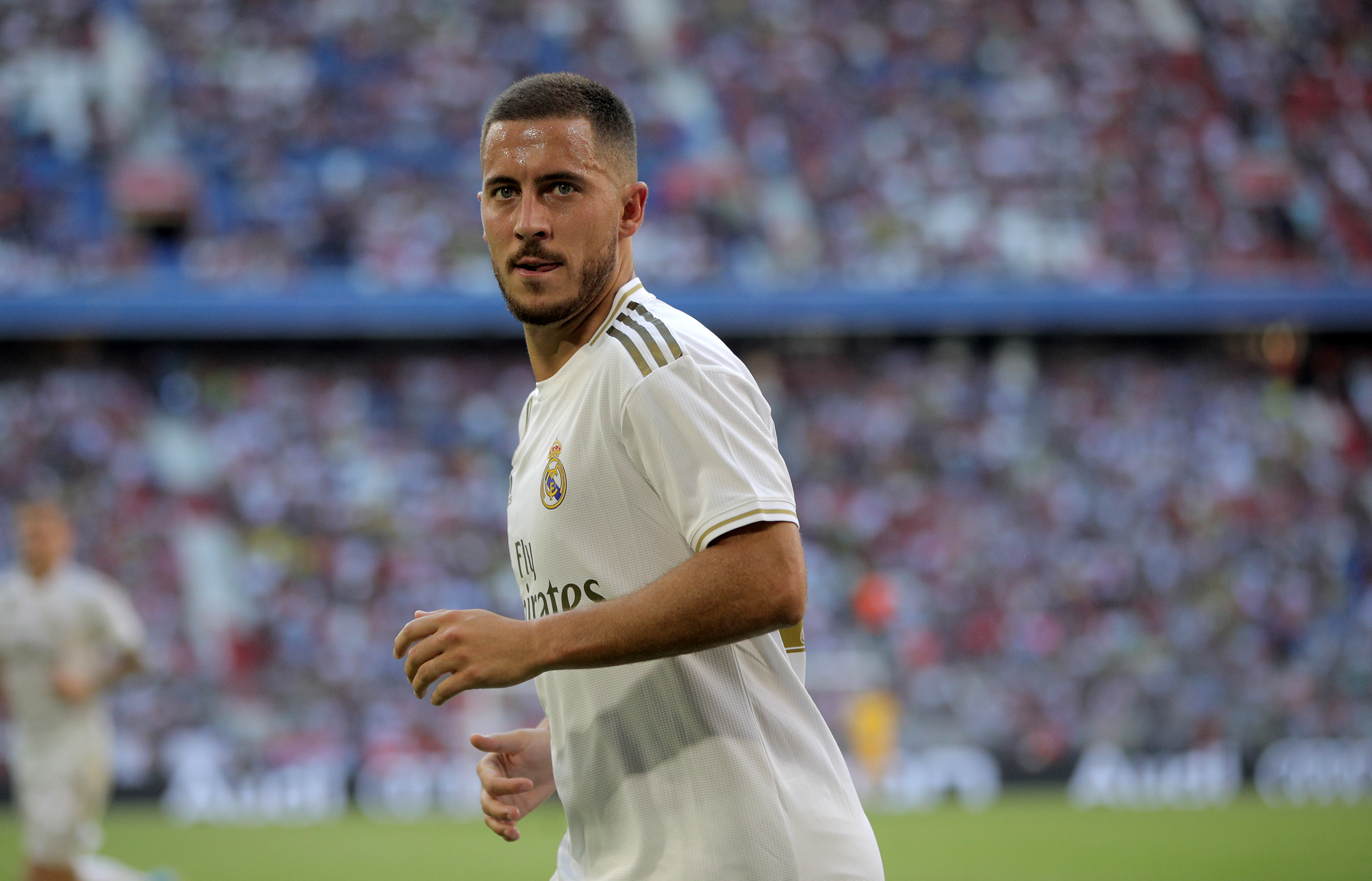 MUNICH, GERMANY - JULY 30: Eden Hazard of Madrid looks on during the Audi Cup 2019 semi final match between Real Madrid and Tottenham Hotspur at Allianz Arena on July 30, 2019 in Munich, Germany. (Photo by Adam Pretty/Bongarts/Getty Images)