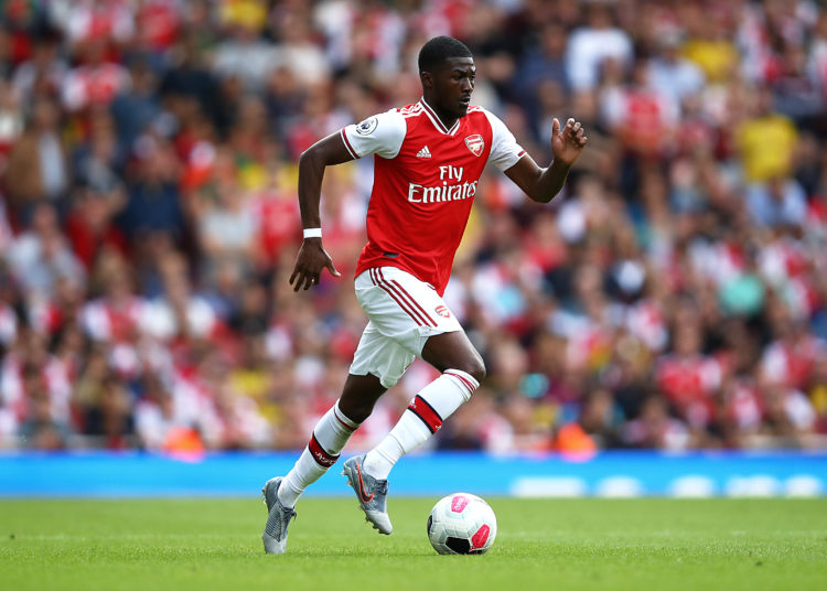 LONDON, ENGLAND - AUGUST 17: Ainsley Maitland-Niles of Arsenal during the Premier League match between Arsenal FC and Burnley FC at Emirates Stadium on August 17, 2019 in London, United Kingdom. (Photo by Julian Finney/Getty Images)