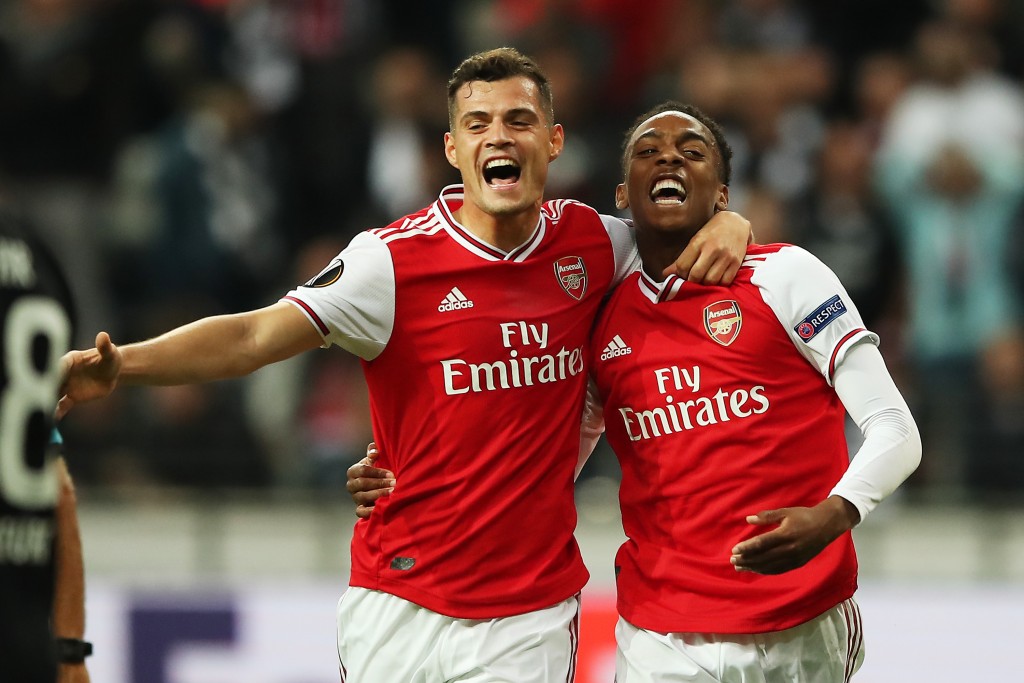 Granit Xhaka and Joe Willock were fantastic against Frankfurt. (Photo by Christian Kaspar-Bartke/Bongarts/Getty Images)