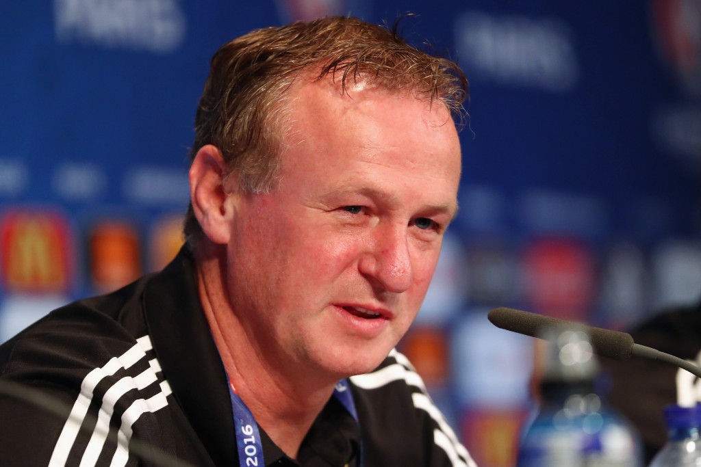 PARIS, FRANCE - JUNE 20: In this handout image provided by UEFA head coach Michael O'Neill of Northern Ireland attends a press conference at Parc des Princes on June 20, 2016 in Paris, France. (Photo by Handout/UEFA via Getty Images)