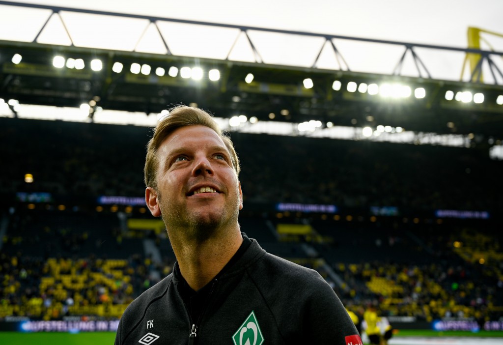 Bremen's German head coach Florian Kohfeldt looks on during the German first division Bundesliga football match BVB Borussia Dortmund v SV Werder Bremen in Dortmund, western Germany, on September 28, 2019. (Photo by SASCHA SCHUERMANN / AFP) / DFL REGULATIONS PROHIBIT ANY USE OF PHOTOGRAPHS AS IMAGE SEQUENCES AND/OR QUASI-VIDEO (Photo credit should read SASCHA SCHUERMANN/AFP/Getty Images)