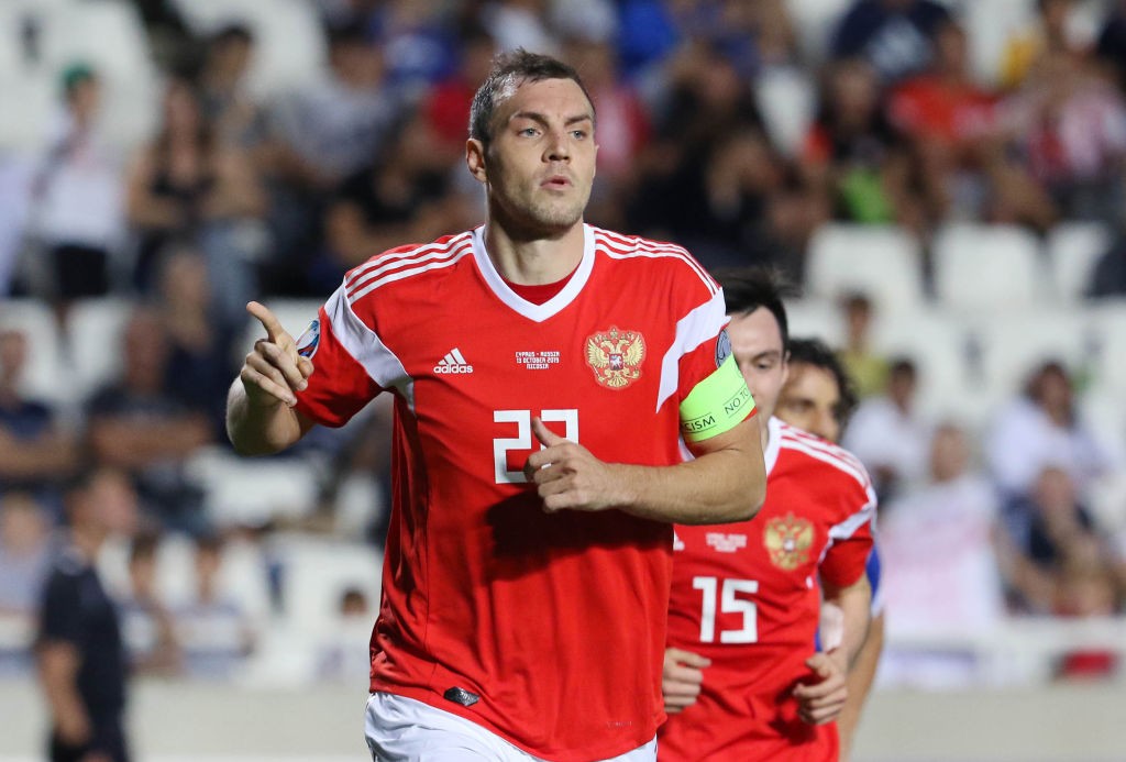Artem Dzyuba has been a livewire for Russia in the qualifiers. (Photo by - / AFP) (Photo by -/AFP via Getty Images)