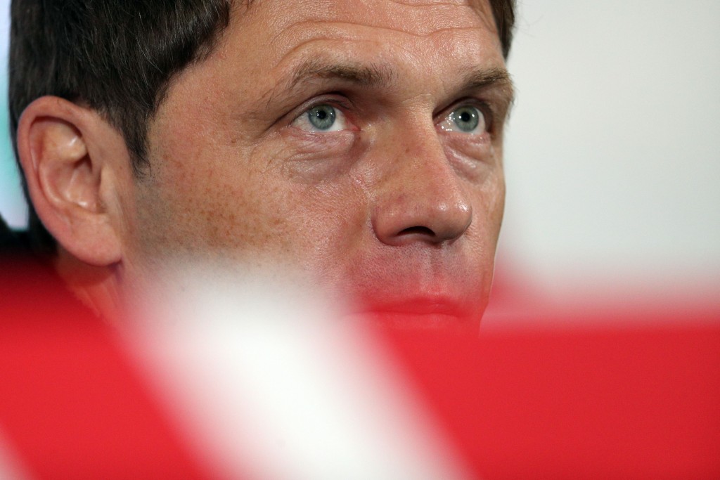 Luxembourg's head coach Luc Holtz holds a press conference at the at the Jose Alvalade stadium in Lisbon, on October 10, 2019 en the eve of the Euro 2020 qualifier football match against Portugal. (Photo by FILIPE AMORIM / AFP) (Photo by FILIPE AMORIM/AFP via Getty Images)