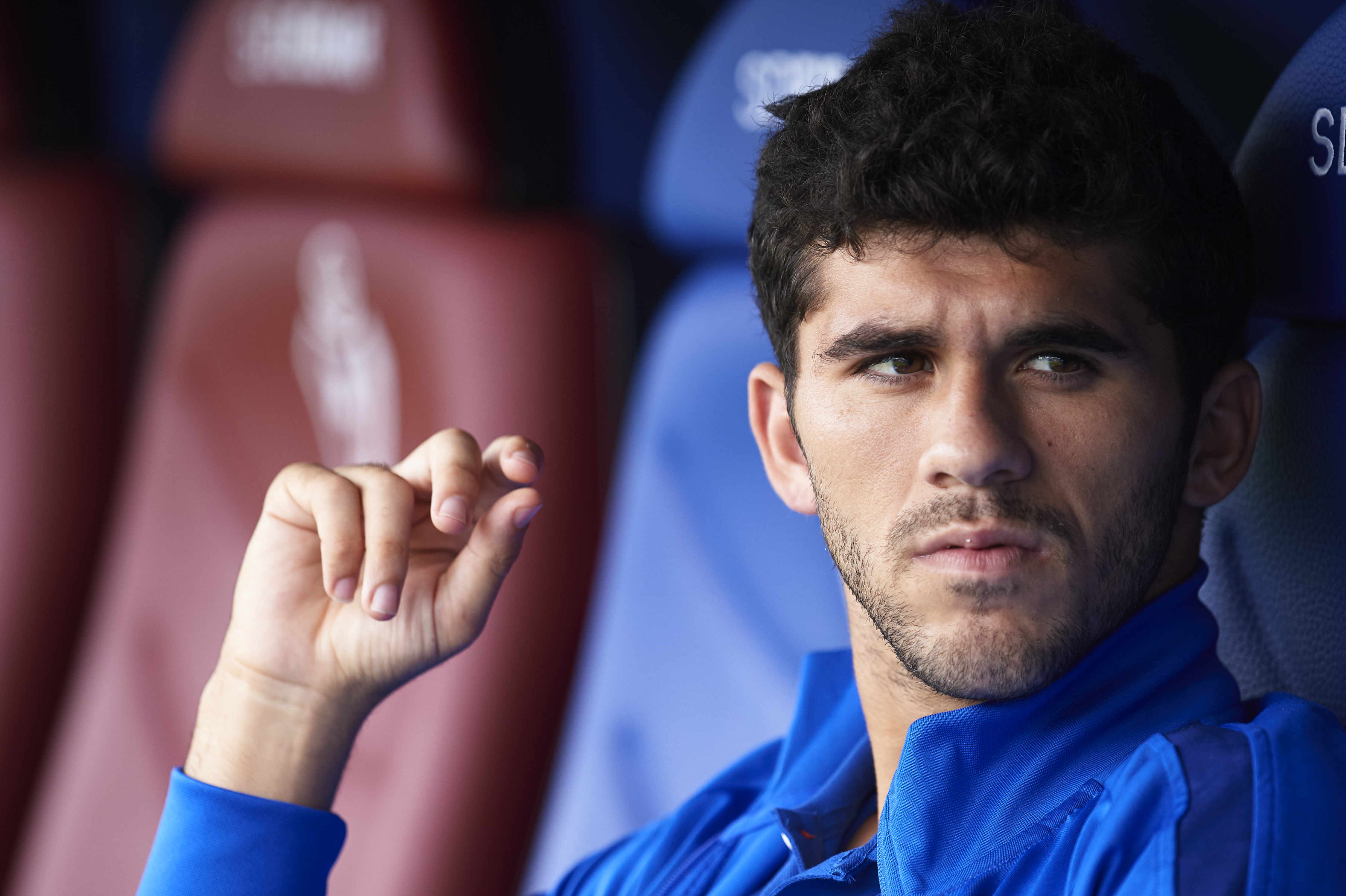 EIBAR, SPAIN - OCTOBER 19: Carles Alena of FC Barcelona looks on during the Liga match between SD Eibar SAD and FC Barcelona at Ipurua Municipal Stadium on October 19, 2019 in Eibar, Spain. (Photo by Juan Manuel Serrano Arce/Getty Images)