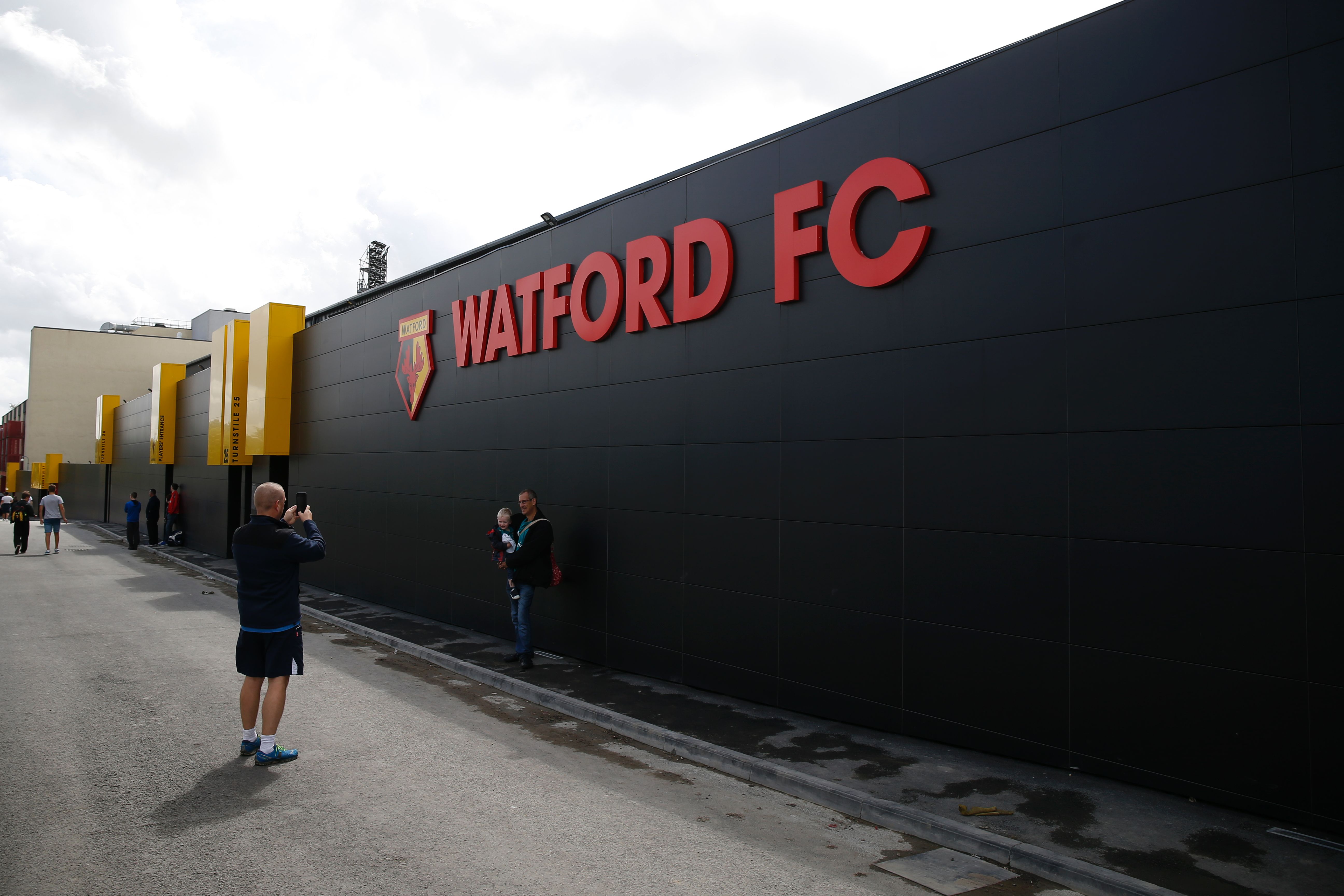 A picture shows the exterior of Watford's Vicarage Road Stadium in Watford, north of London on August 20, 2016 ahead of the English Premier League football match between Watford and Chelsea. / AFP / Ian Kington / RESTRICTED TO EDITORIAL USE. No use with unauthorized audio, video, data, fixture lists, club/league logos or 'live' services. Online in-match use limited to 75 images, no video emulation. No use in betting, games or single club/league/player publications. / (Photo credit should read IAN KINGTON/AFP via Getty Images)