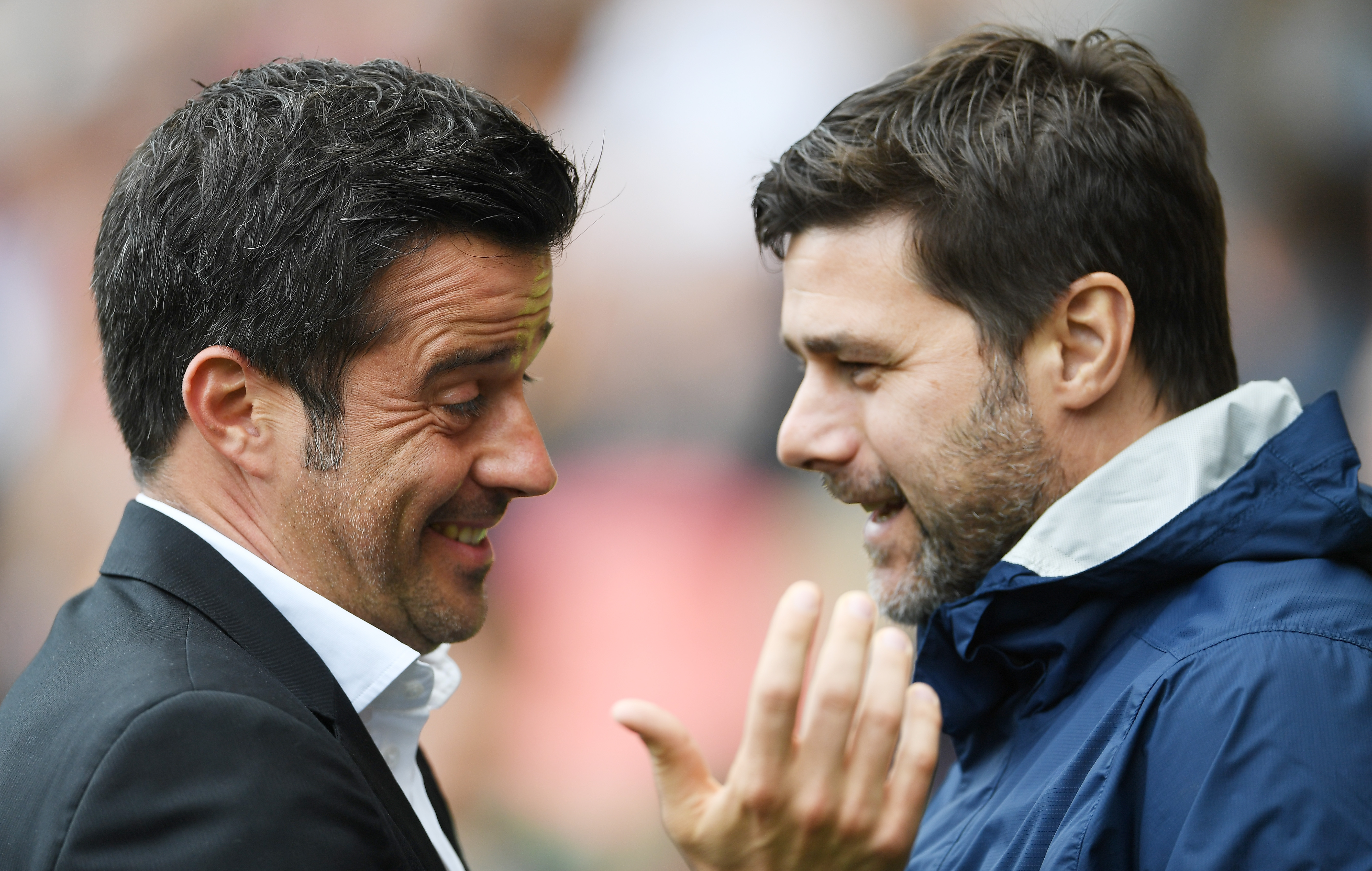 HULL, ENGLAND - MAY 21: Marco Silva, Manager of Hull City and Mauricio Pochettino, Manager of Tottenham Htspur shake hands prior to the Premier League match between Hull City and Tottenham Hotspur at the KC Stadium on May 21, 2017 in Hull, England. (Photo by Laurence Griffiths/Getty Images)