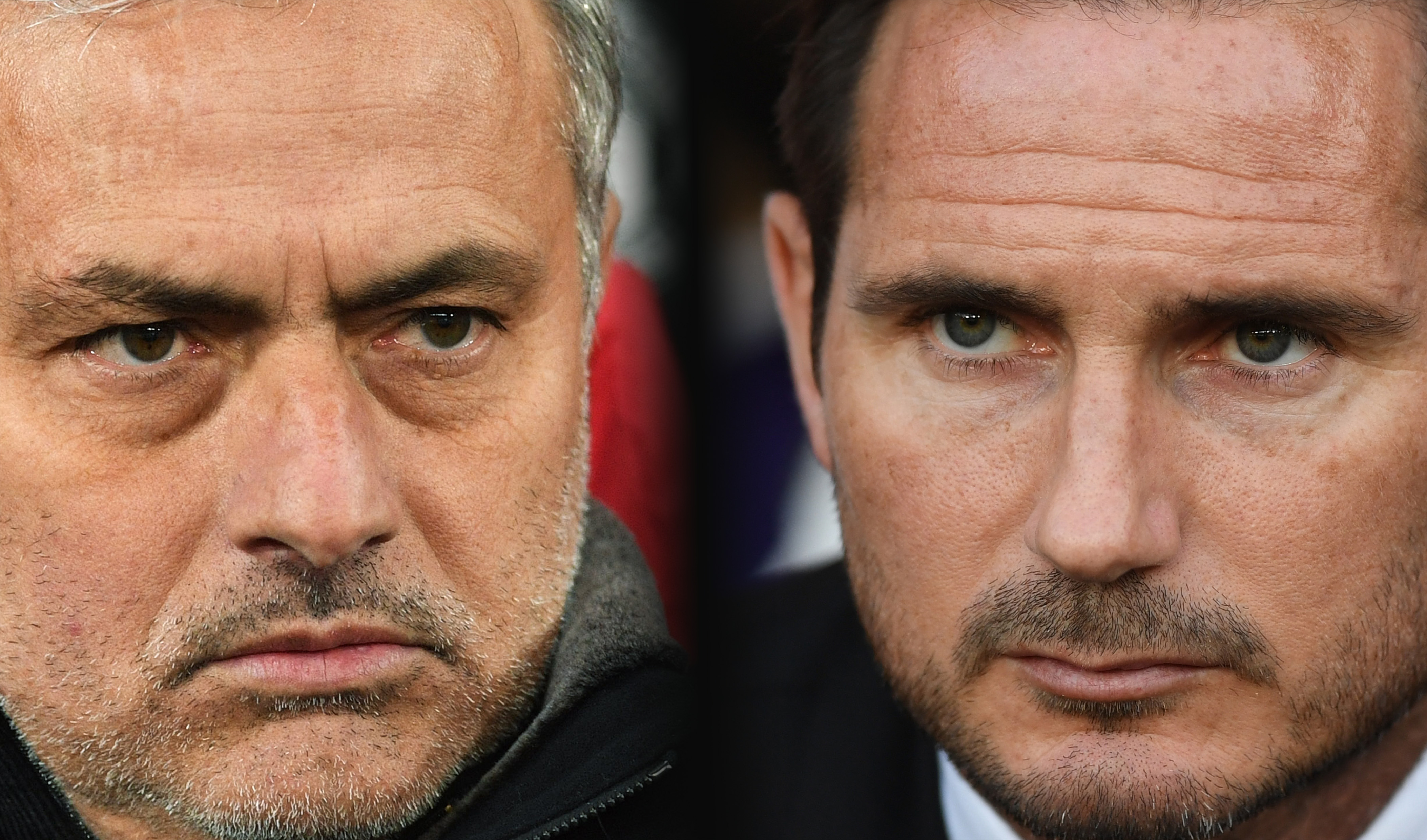 FILE PHOTO (EDITORS NOTE: COMPOSITE OF IMAGES - Image numbers 931533094,1020870870 - GRADIENT ADDED) In this composite image a comparison has been made between Jose Mourinho, Manager of Manchester United (L) and Derby manager Frank Lampard. Manchester United and Derby County meet in a Carabao Cup Third Round on September 25, 2018 at Old Trafford in Manchester. ***LEFT IMAGE*** MANCHESTER, ENGLAND - MARCH 13: Jose Mourinho, Manager of Manchester United looks on prior to the UEFA Champions League Round of 16 Second Leg match between Manchester United and Sevilla FC at Old Trafford on March 13, 2018 in Manchester, United Kingdom. (Photo by Michael Regan/Getty Images) ***RIGHT IMAGE*** DERBY, ENGLAND - AUGUST 21: Derby manager Frank Lampard looks on during the Sky Bet Championship match between Derby County v Ipswich Town at Pride Park Stadium on August 21, 2018 in Derby, England. (Photo by Michael Regan/Getty Images)