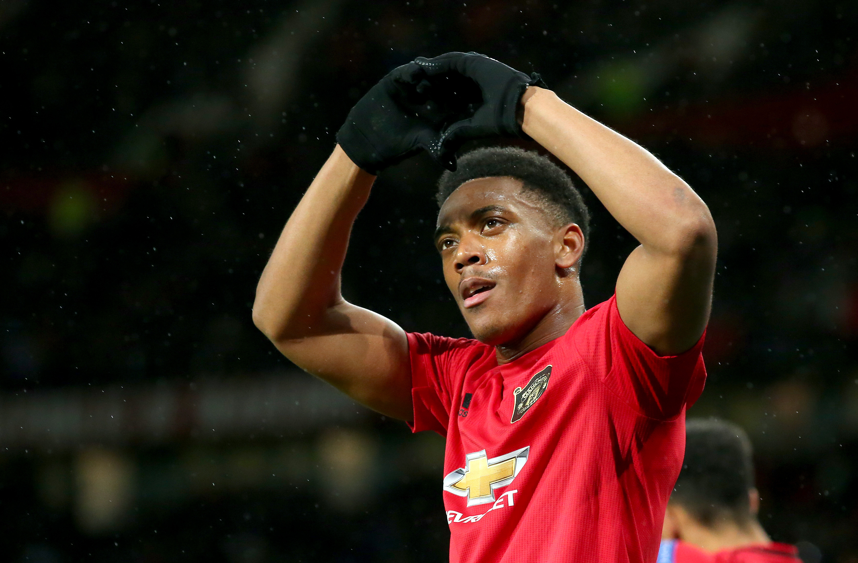 MANCHESTER, ENGLAND - NOVEMBER 07: Anthony Martial of Manchester United celebrates after scoring his team's second goal during the UEFA Europa League group L match between Manchester United and Partizan at Old Trafford on November 07, 2019 in Manchester, United Kingdom. (Photo by Alex Livesey/Getty Images)