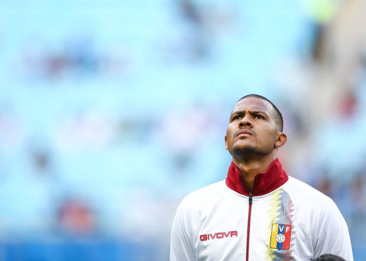 PORTO ALEGRE, BRAZIL - JUNE 15: José Salomón Rondón of Venezuela looks on before the Copa America Brazil 2019 Group A match between Venezuela and Peru at Arena do Gremio stadium on June 15, 2019, in Porto Alegre, Brazil. (Photo by Lucas Uebel/Getty Images)