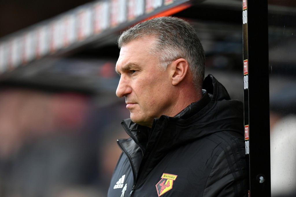 BOURNEMOUTH, ENGLAND - JANUARY 12: Nigel Pearson, Manager of Watford looks on during the Premier League match between AFC Bournemouth and Watford FC at Vitality Stadium on January 12, 2020 in Bournemouth, United Kingdom. (Photo by Dan Mullan/Getty Images)
