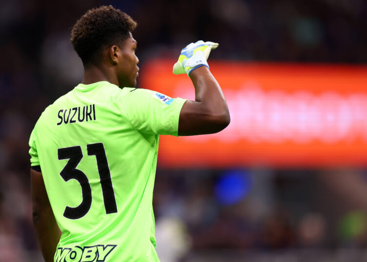 Serie A Fc Internazionale - Parma Calcio Zion Suzuki of Parma Calcio gestures during the Serie A match beetween Fc Internazionale and Parma Calcio at Stadio Giuseppe Meazza on May 3 2026 in Milan Italy . Milano Stadio Giuseppe Meazza Italy Copyright: xMarcoxCanonierox