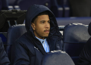 Manchester City v Sunderland Premier League 06/12/2025. Savinho 26 of Manchester City on the substitutes bench ahead of the Premier League match between Manchester City and Sunderland at the Etihad Stadium, Manchester, England on 6 December 2025. Manchester Etihad Stadium Manchester England Editorial use only DataCo restrictions apply See www.football-dataco.com , Copyright: xConorxMolloyx PSI-23347-0095