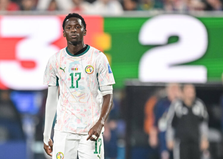 Pape Sarr Senegal Looks on during the FIFA World Cup, WM, Weltmeisterschaft, Fussball 2026 Group I match between Norway and Senegal at New York New Jersey Stadium on June 22, 2026 in East Rutherford, United States. Photo by Harry Langer/DeFodi Images - *** Pape Sarr of Senegal watches the FIFA World Cup 2026 Group I match between Norway and Senegal at New York New Jersey Stadium on June 22, 2026, in East Rutherford, United States. Photo by Harry Langer, DeFodi Images