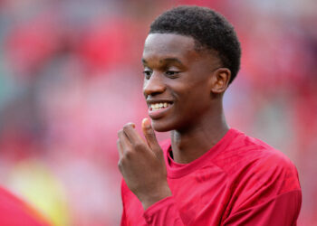 Liverpool v Como 1907, Pre-Season Friendly Trey Nyoni of Liverpool reacts during warm up ahead of the Liverpool v Como 1907 Pre-Season Friendly match at Anfield, Liverpool, England on 16 August 2026 Credit: Luke Williams/Every Second Media Editorial use only. All images are copyright Every Second Media Limited. No images may be reproduced without prior permission. Copyright: xIMAGO/EveryxSecondxMediax ESM-2093-0082 LukexWilliamsx/xEveryxSecondxMediax
