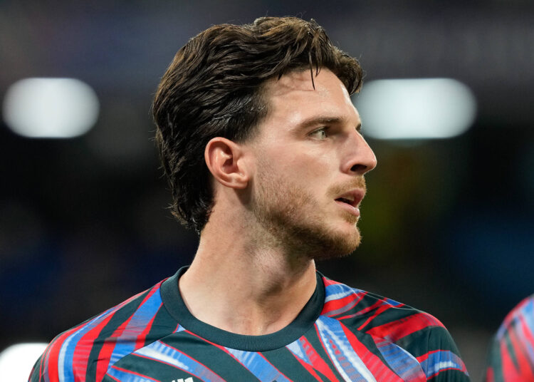 Declan Rice of Arsenal FC warms up before the UEFA Champions League match between SSC Napoli and Arsenal FC at Stadio Diego Armando Maradona Naples Italy on 09 September 2026. Naples Stadio Diego Armando Maradona Naples Italy Copyright: xFrancoxRomanox SP24-1467-045